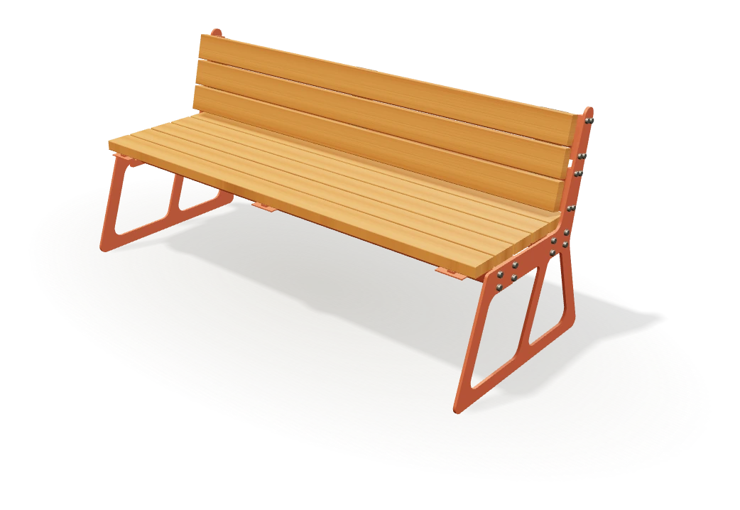 Slatted bench · Iroko and steel · Product design study
